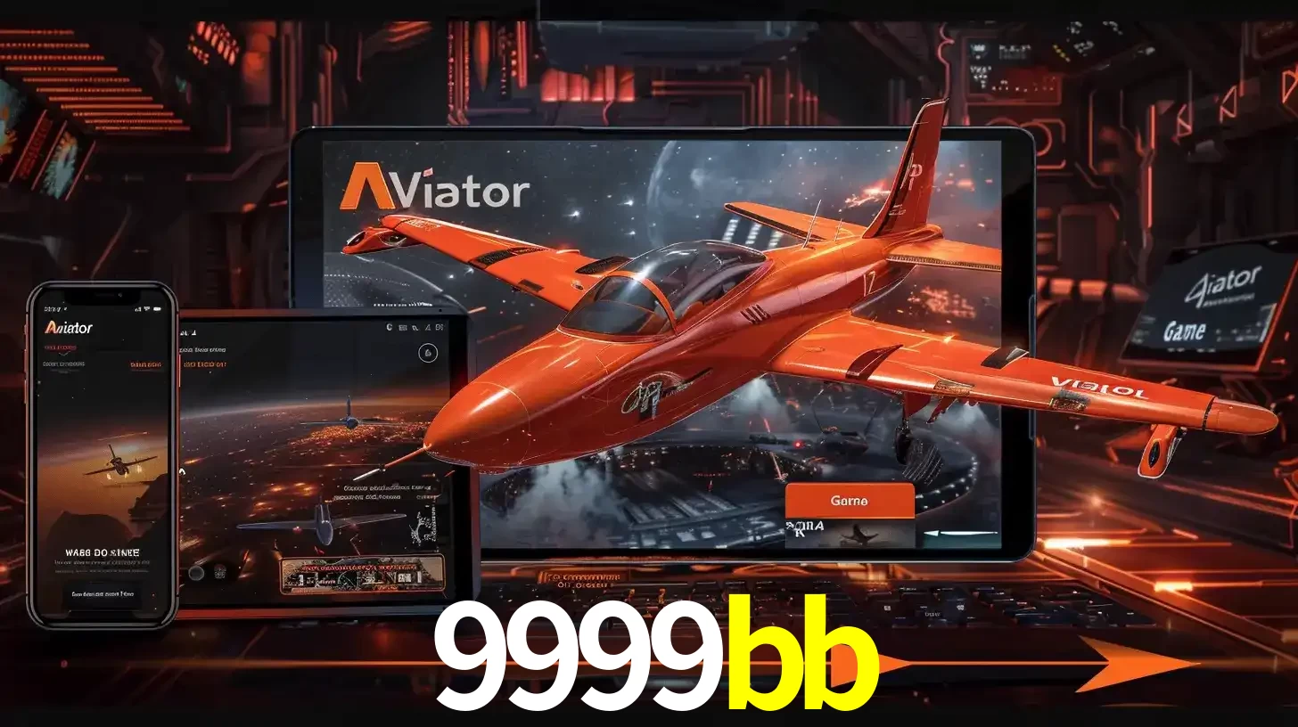 Apresentação tecnológica do jogo Aviator com um avião saindo da tela de um tablet, demonstrando a experiência imersiva em múltiplos dispositivos no 9999bb.