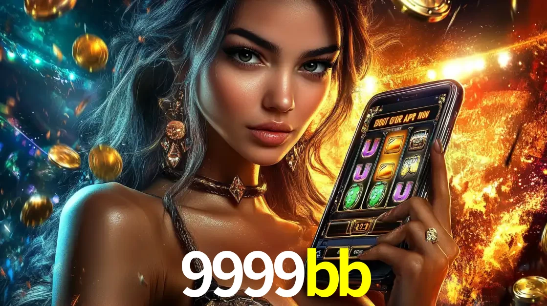 Mulher elegante mostrando um jogo de caça-níqueis em seu smartphone, destacando a experiência de cassino móvel oferecida pelo aplicativo 9999bb.